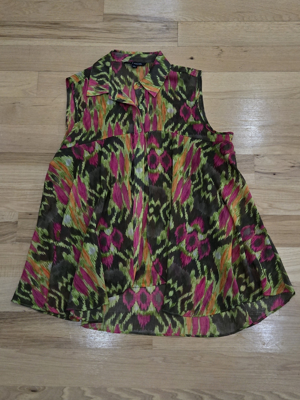 Zac & Rachel Sleeveless Printed Button-Front Blouse - Pink & Green Size L